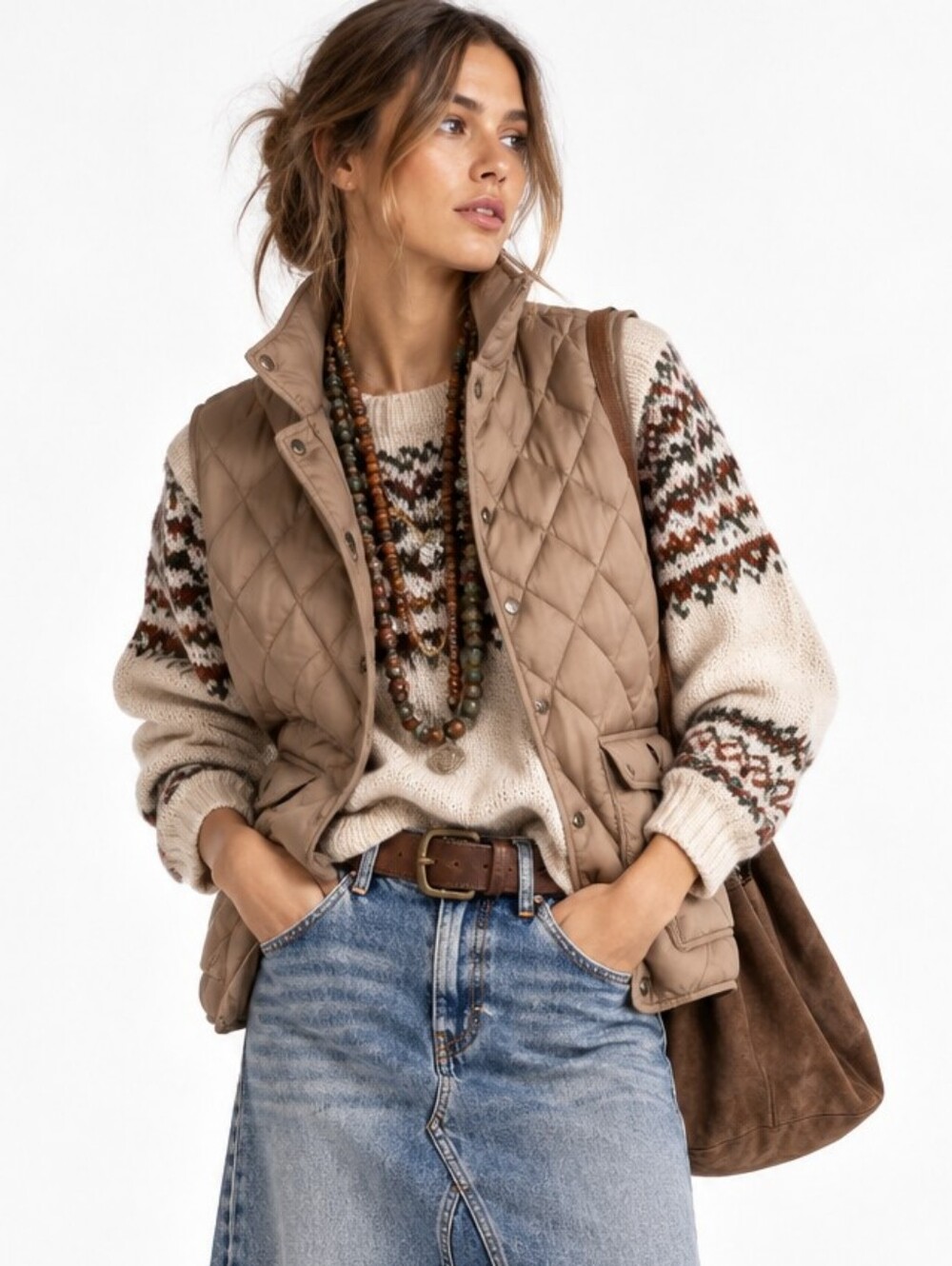Eddie Bauer Down Tan Quilted Vest Petite